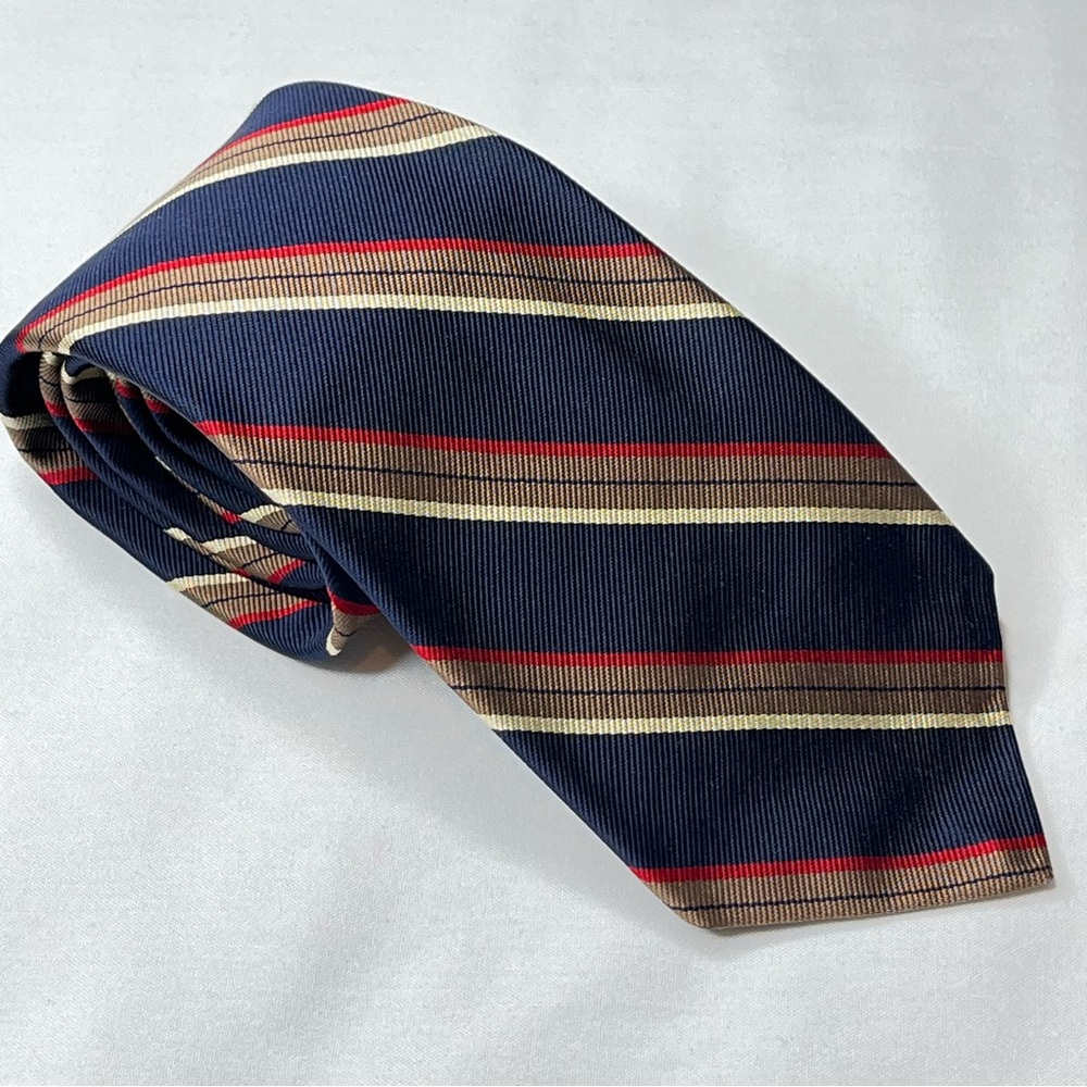 Vintage Robert Talbott Striped Repp Men's Neck Tie. Navy, Tan & Red. 100 Silk.